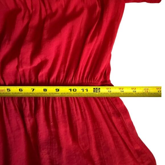 NY Collection Red Tiered Short Flutter Sleeve Midi Dress - Picture 12 of 14